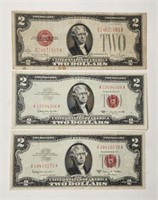 3 - $2 Red Seal United States Notes