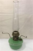 Green Glass Oil Lamp With Chimney