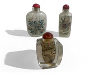 3 Antique Chinese Reverse Painted Snuff Bottle