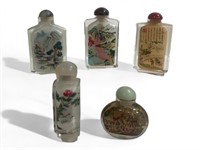 5 vtg reverse painted snuff bottle 3 signed one
