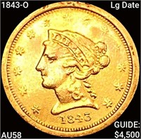 1843-O Lg Date $2.50 Gold Quarter Eagle CHOICE AU