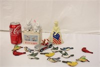 Avon Nancy Ross & Ceramic Rabbits w/ Bird Magnets