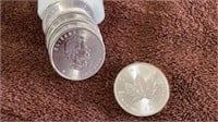 25- 1 oz Maple Leaf Silver Coins 999.9 Fine