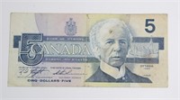 1986 CANADIAN $5.00 NOTE