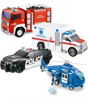 JOYIN 4 Packs Emergency Vehicle Toy Playsets,
