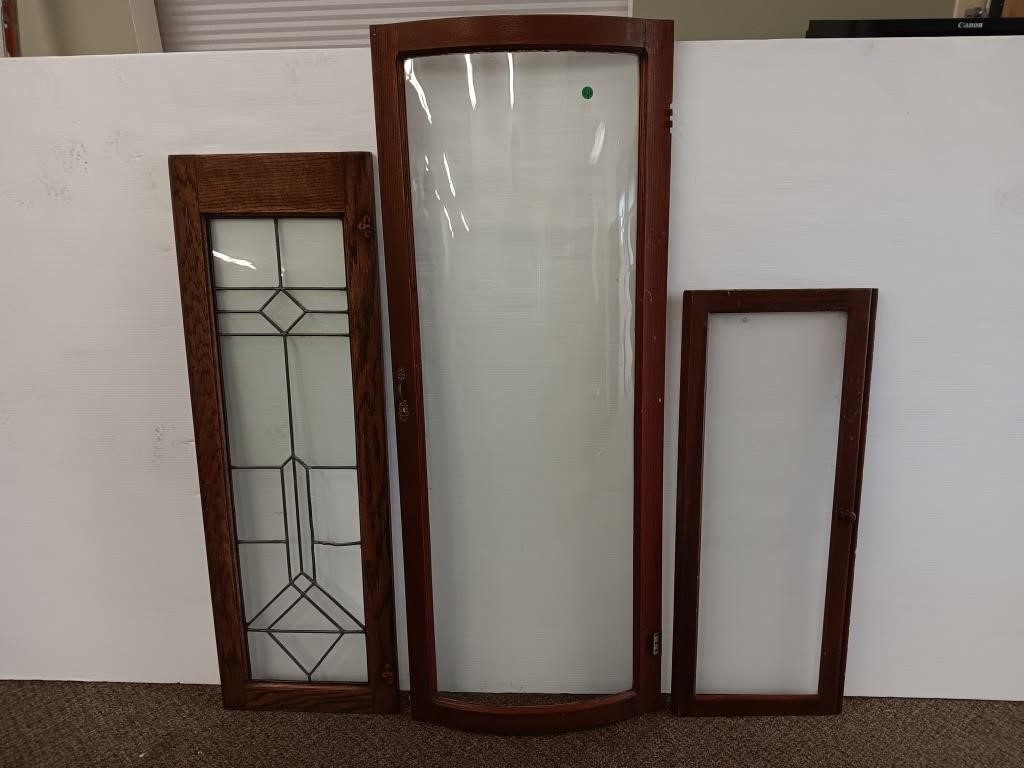 Antique leaded window (as is) and 2 glass cabinet
