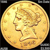 1846 Sm Date $5 Gold Half Eagle CHOICE AU
