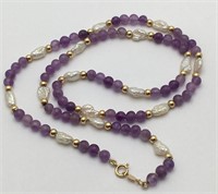 14k Gold, Pearl & Amethyst Necklace