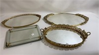 4 vtg brass/glass vanity trays sizes and details