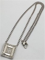 Sterling Chain Necklace And Clear Stone Pendant