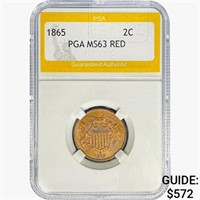 1865 Two Cent Piece PGA MS63 RED