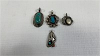 4 Vintage Sterling Native American Pendants