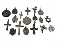 18 Vintage Sterling Silver Religious Pendants