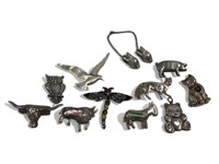 11 Vintage Sterling animal Pins, Pendants, Bolo &