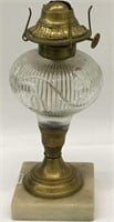 P & A Brass & Glass Oil Lamp On Marble Base