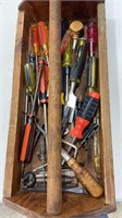 Screwdrivers in Wooden Tool Box
