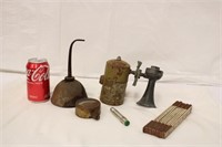 Vintage Oil Can, Gauge, Fire Detector, & Ruler