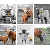 New (2 sets) HW Hongwu Canvas Highland Cow Wall