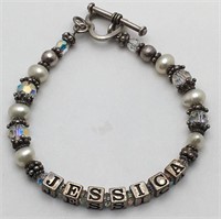 Sterling Pearl And Glass "jessica" Bracelet