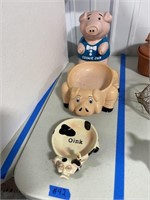 Pig Cookie Jar & 2 Pig Bowls