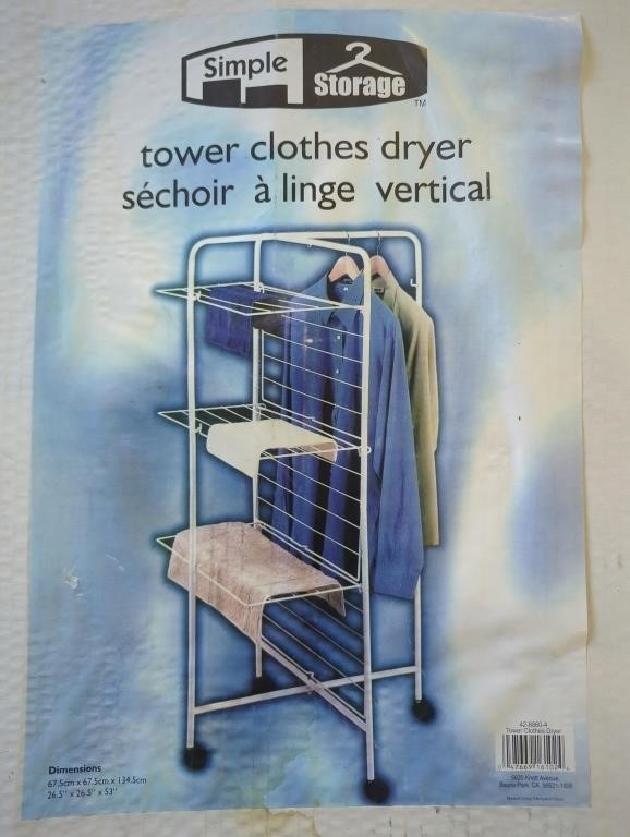Tower Clothes Dryer, Dimensions - 26.5" x 26.5" x