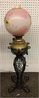 Parlor Lamp With Hand Painted Floral Glass Globe