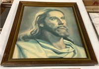Framed Jesus wall art 19X23X1 has flaws see photo
