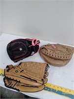 Group of baseball gloves pink left-handed Wilson