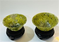 2 Carved Jade Bowls Pair of Carved Jade Bowe