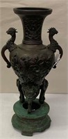 Oriental Bronze Double Handle Urn, Elephant Feet