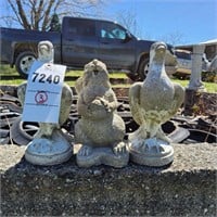 3pc Garden statue cement squirrel and bird 10 in H