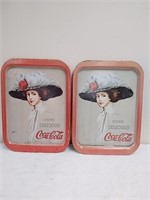 2 vintage metal Coca-Cola trays