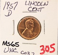 1957 D WHEAT CENT UNCIRCULATED MS65