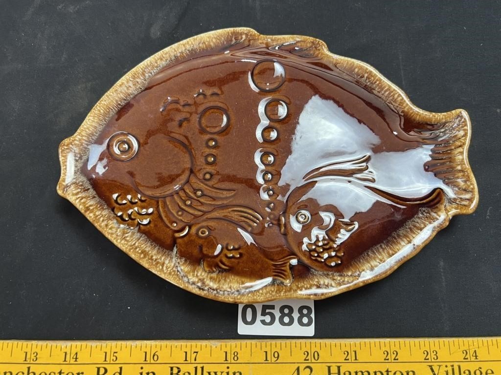 Vintage Hull Pottery Drip Glaze Fish Plate