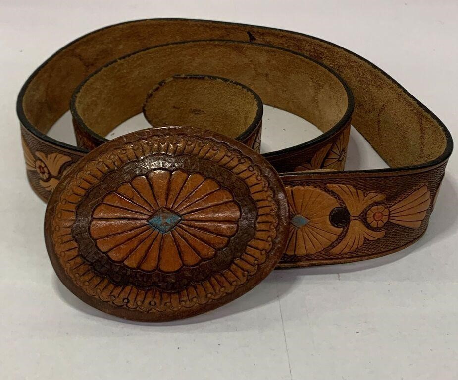 Leather Belt With Leather Covered Buckle