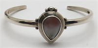 Sterling Silver Cuff Bracelet, Pink Marbled Stone