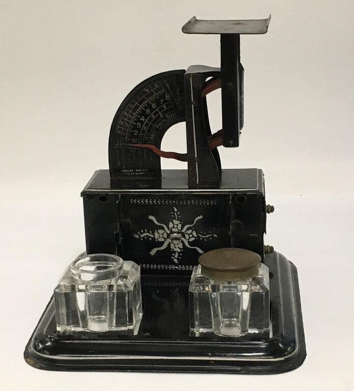Tin Postage Scale And Double Ink Well