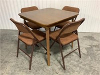 Stakmore Wood  Table & 4 Folding Metal Chairs