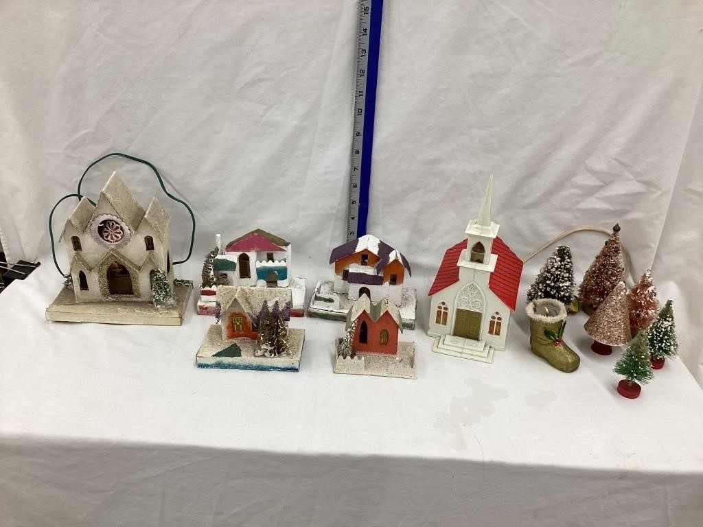 Putz Cardboard Christmas Houses, Church, Plastic