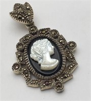 Sterling Silver Onyx Cameo Pendant