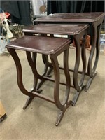 3 wood Nesting tables. Largest is 26x15x21