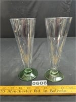Green Uranium Glass Pilsner Glasses (2)