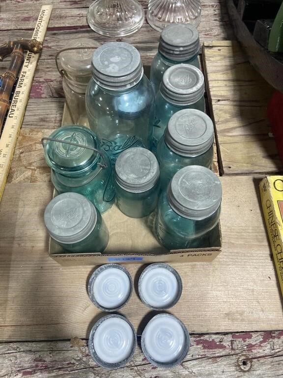 Vintage Green Canning Jars With Zinc Lids