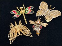 Butterfly, Dragonfly & Fly Pins - Costume Jewelry