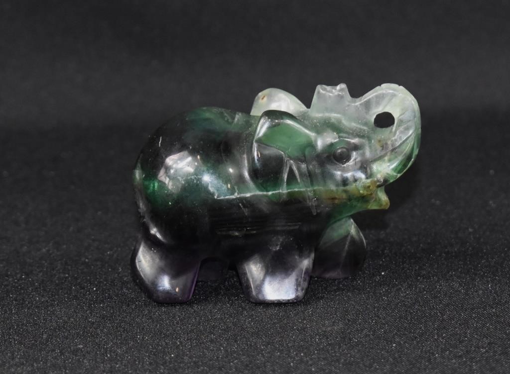 Carved Fluorite Crystal Elephant
