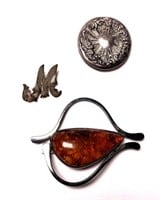 Sterling Silver Brooch, Pin, and Lid
