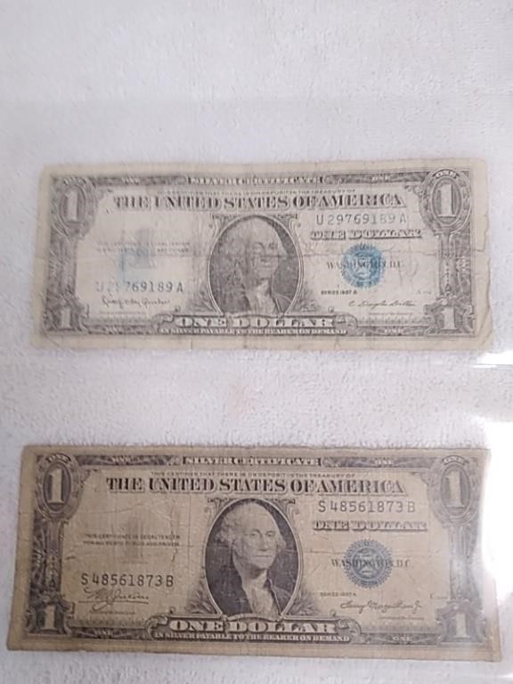 2 $1 silver certificates 1957 and 1935
