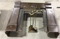 Antique Metal fireplace mantle w/ cleaning tools