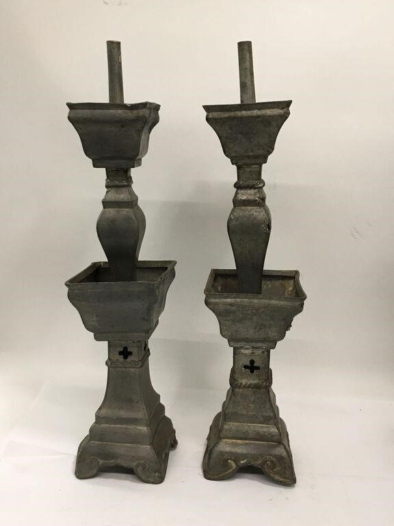 Pair Of Pewter Candle Holders