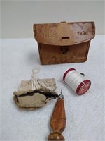 Vintage sewing kit with Leather Pouch